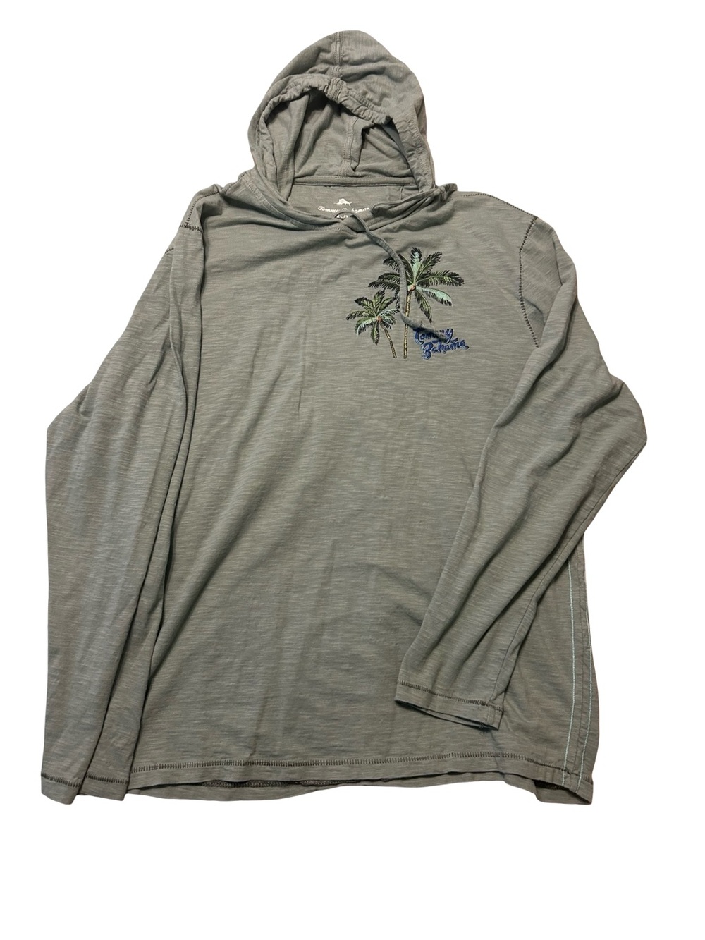Tommy Bahama Olive Green Hooded Long-Sleeve Shirt with Palm Tree Embroidery